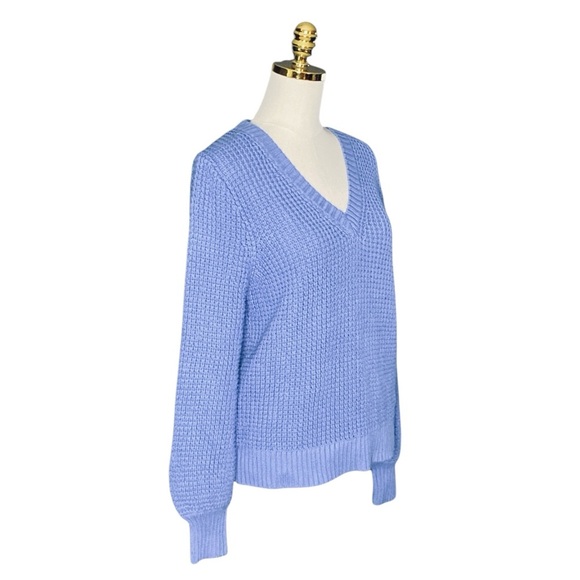 J.CREW Women’s Cotton Periwinkle, Chunky knit, V-neck Long Sleeve Sweater XL - Picture 3 of 7